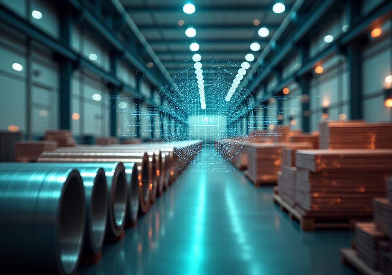 Advanced metal tracking dashboard in a modern warehouse setting